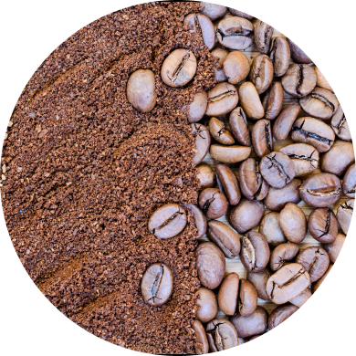 Coffee beans ground and whole to represent caffeine, an ingredient used in Rx Eye Serum.