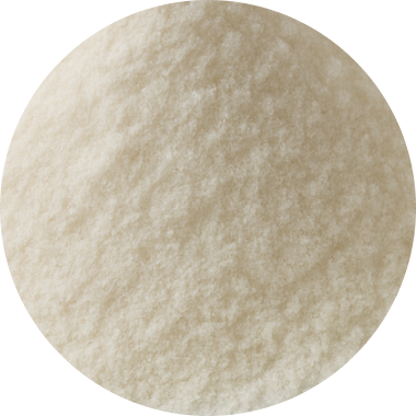 A close-up view of a mound of fine, beige powder on a white background.